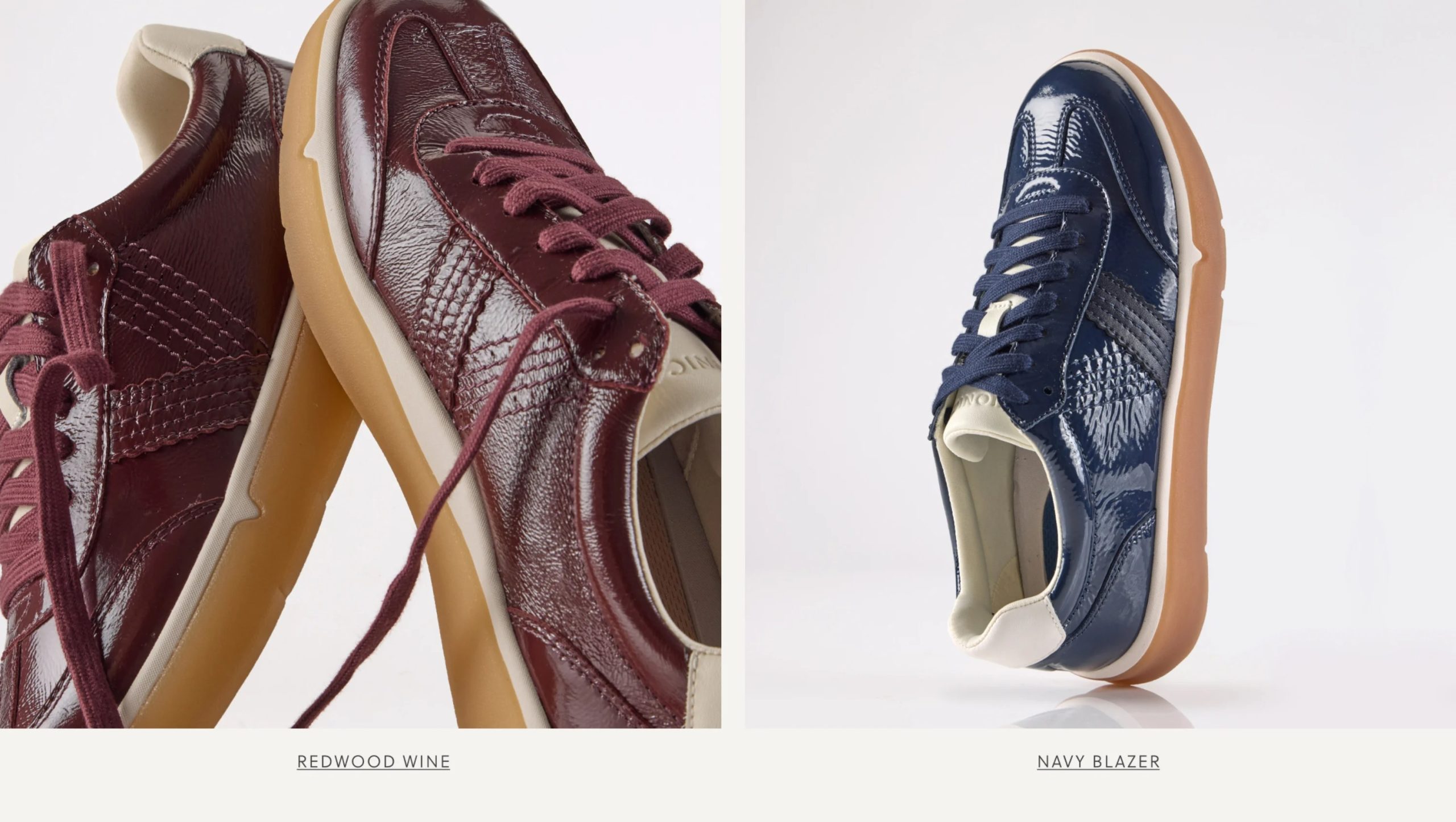 Crinkle Patent Sneakers Redwood Wine & Navy Blazer